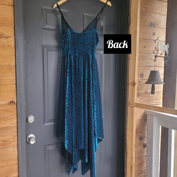 Blackmilk Teal Velvet Lace Asymmetrical Dress - Picture 3 of 7